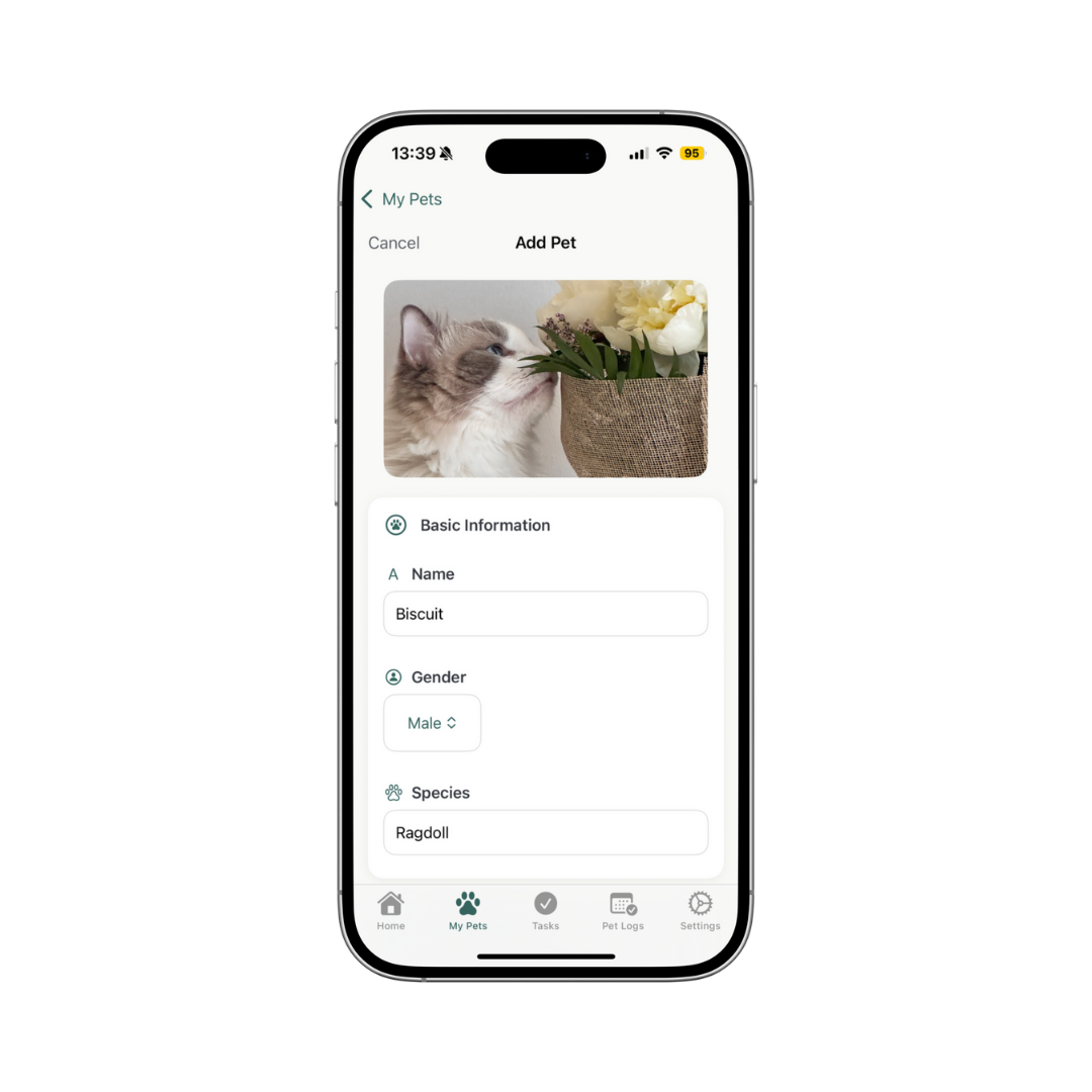 Los Peques app Add your pet screen